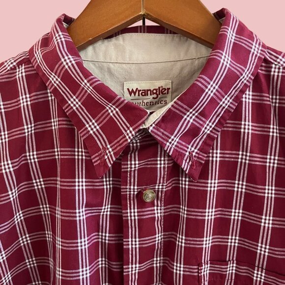 Vintage Wrangler Brushpopper Western Button Up Shirt Mens XL T Red Check Striped - Picture 6 of 8